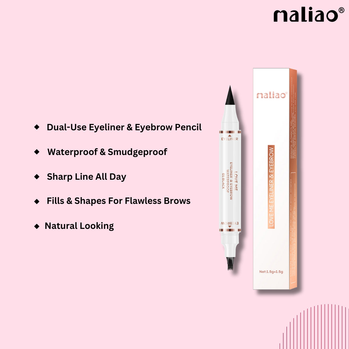 Maliao Loveme Eyeliner & Eyebrow Pencil - Black, Waterproof, Smudgeproof, Dual-Use Beauty Tool - Maliao Makeup